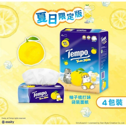 Tempo 得寶 夏日限定版 四層面紙 袋裝 柚子汽水味 4包