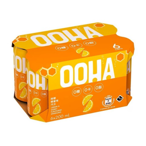 OOHA Sparkling Water Lemon and Honey Flavoured 200ml x 6 cans