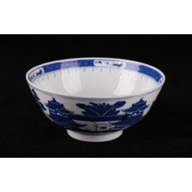 Blue & White China Mountains Curve Edge Bowl 7 inches