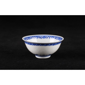 Blue & White China Translucent Dot Pattern Curve Edge Bowl 3.5 inches