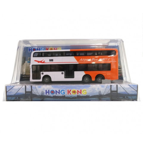 Sun Hing Toys Hong Kong Double Decker Bus Airport Bus White and Orange Color 20.5cm x 9.5cm x 5.5cm