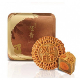 Hang Heung Cake Shop White Lotus Seed Paste Mooncake with Two Yolks Can Packing 1 piece